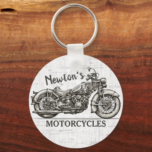 ヴィンテージパーソナライズされた車名バイクもしくは自転車に乗る人車庫 キーホルダー (正面)