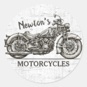 ヴィンテージパーソナライズされた車名バイクもしくは自転車に乗る人車庫 ラウンドシール (正面)