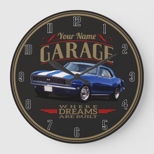 ヴィンテージパーソナライズされた車車庫の大きな時計 ラージ壁時計 (正面)