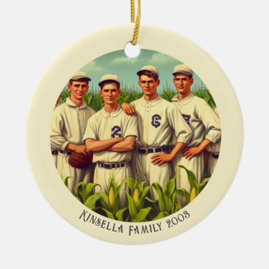 ヴィンテージパーソナライズされた野球クリスマスホリデー セラミックオーナメント (正面)
