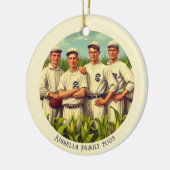ヴィンテージパーソナライズされた野球クリスマスホリデー セラミックオーナメント (左)