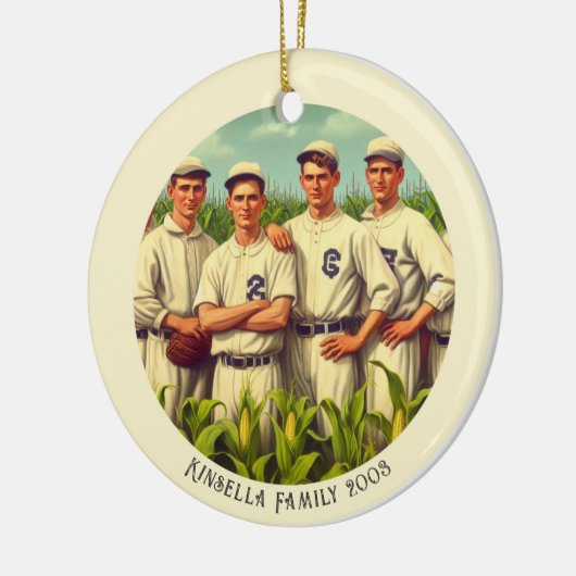 ヴィンテージパーソナライズされた野球クリスマスホリデー セラミックオーナメント (左)