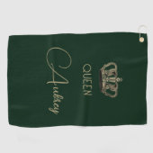 ヴィンテージパーソナライズされた金ゴールドクラウンクイーン ゴルフタオル (横)