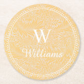 ヴィンテージパーソナライズされた金ゴールドヒラメ花柄 ラウンドペーパーコースター (正面)