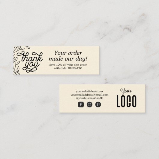 ヴィンテージパーソナライズされた順序サンキューカード スキニー名刺 (正面/裏面)