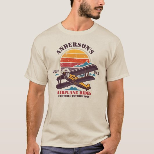 ヴィンテージパーソナライズされた飛行機パイロットレトロ学院 Tシャツ (正面)