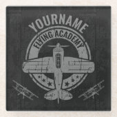 ヴィンテージパーソナライズされた飛行機パイロット飛んでいる学院 ガラスコースター (正面)