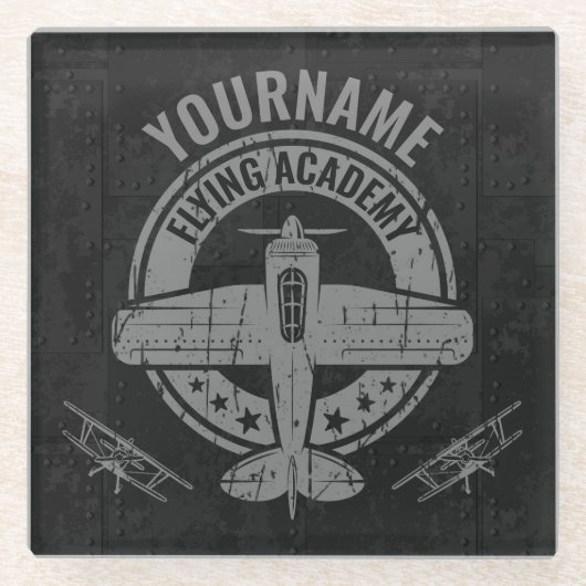 ヴィンテージパーソナライズされた飛行機パイロット飛んでいる学院 ガラスコースター (正面)