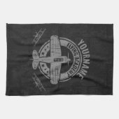 ヴィンテージパーソナライズされた飛行機パイロット飛んでいる学院 キッチンタオル (横)