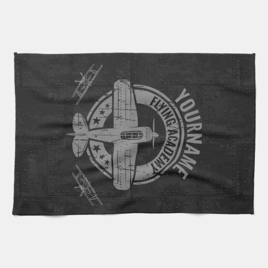 ヴィンテージパーソナライズされた飛行機パイロット飛んでいる学院 キッチンタオル (横)