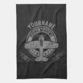 ヴィンテージパーソナライズされた飛行機パイロット飛んでいる学院 キッチンタオル (縦)