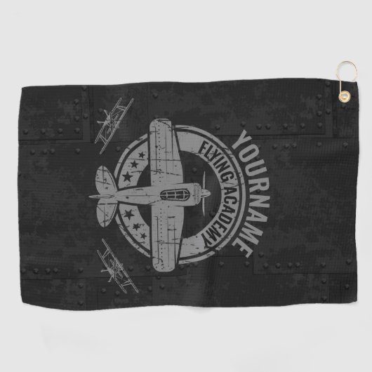 ヴィンテージパーソナライズされた飛行機パイロット飛んでいる学院 ゴルフタオル (横)