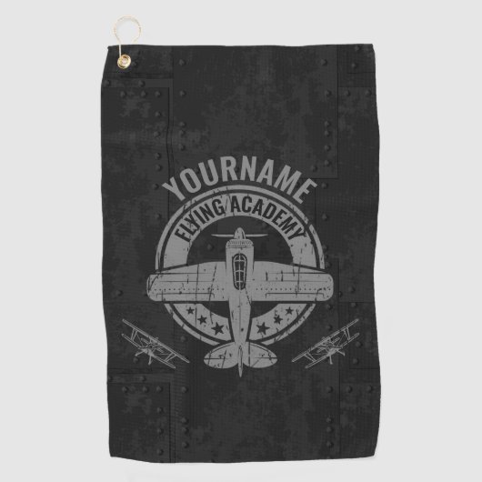ヴィンテージパーソナライズされた飛行機パイロット飛んでいる学院 ゴルフタオル (正面)