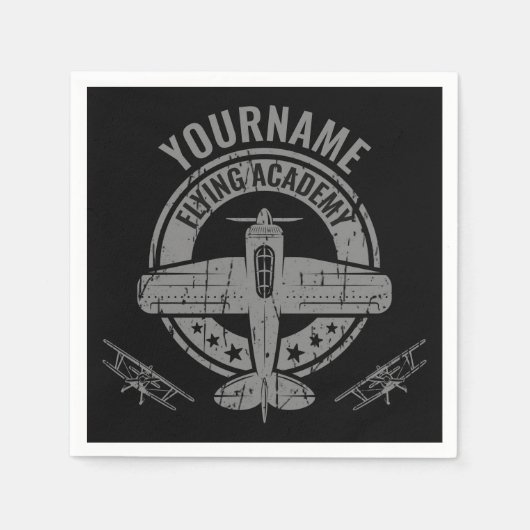 ヴィンテージパーソナライズされた飛行機パイロット飛んでいる学院 スタンダードカクテルナプキン (正面)