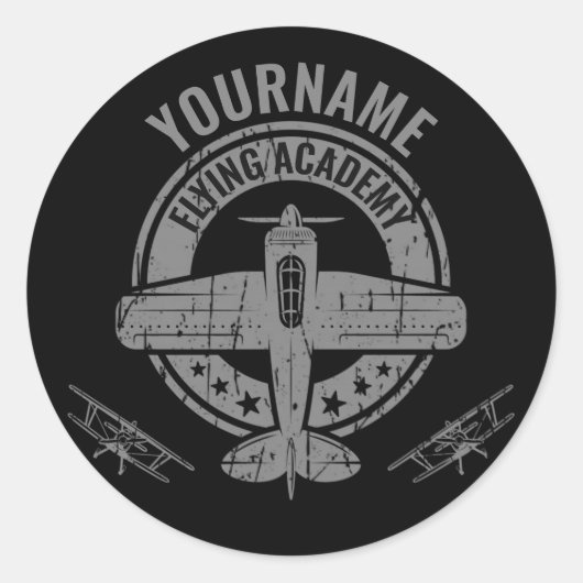 ヴィンテージパーソナライズされた飛行機パイロット飛んでいる学院 ラウンドシール (正面)