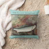 ヴィンテージパーソナライズされた魚釣りトラウト水カラースロ クッション (ブランケット)