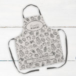 ヴィンテージパーソナライズされたcookies pattern nameベーキングa エプロン<br><div class="desc">ヴィンテージエレガントスタイルベーカリーのエプロンでセピア灰色のケーキ、コーヒーカップとクッキーの組み合わせイラストレーションパターンを特集。        簡単お名前と文字でパーソナライズ！             母インスパイアパーソナライズされた、祖母、花嫁、料理、ベーカリー好きのための贈り物である。</div>