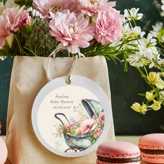 ヴィンテージパーソナライズされたPRAMベビーシャワー ラウンドシール