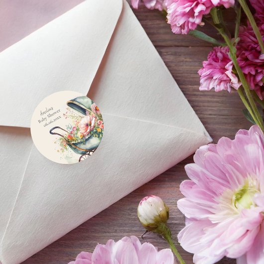 ヴィンテージパーソナライズされたPRAMベビーシャワー ラウンドシール