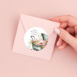 ヴィンテージパーソナライズされたPRAMベビーシャワー ラウンドシール