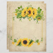 ヴィンテージパーチメントひまわり枠スクラップブック紙 (正面/裏面)
