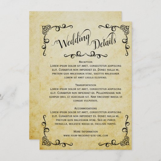 ヴィンテージパーチメントエレガントウェディング詳細 エンクロージャーカード (正面/裏面)