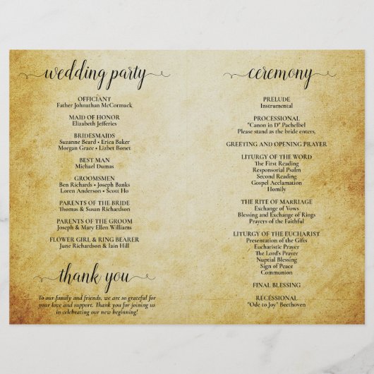 ヴィンテージパーチメントカトリック結婚式 プログラム (裏面)