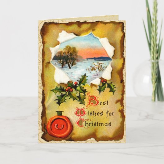 ヴィンテージパーチメントクリスマスカード シーズンカード (正面)