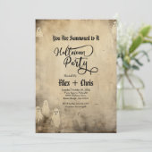 ヴィンテージパーチメントゴシック幽霊ハローウィンパーティ 招待状 (スタンド正面)