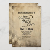 ヴィンテージパーチメントゴシック幽霊ハローウィンパーティ 招待状 (正面/裏面)