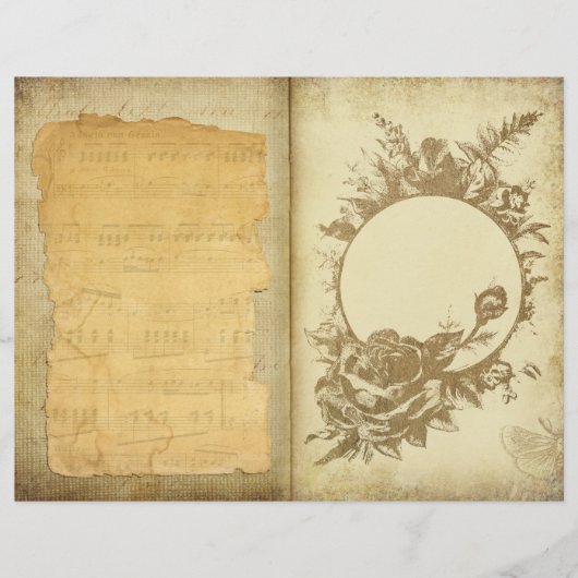 ヴィンテージパーチメントフローラエフェメラスクラップブック紙 (正面)