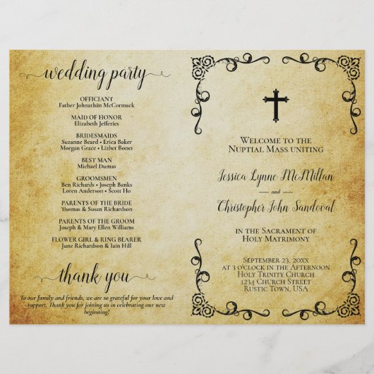 ヴィンテージパーチメントホリーマトリモニー結婚式 プログラム (正面)