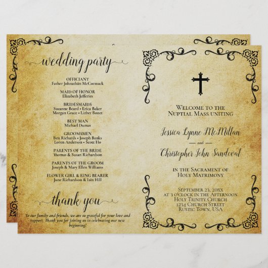 ヴィンテージパーチメントホリーマトリモニー結婚式 プログラム (正面/裏面)