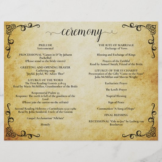 ヴィンテージパーチメントホリーマトリモニー結婚式 プログラム (裏面)
