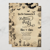 ヴィンテージパーチメント大人ゴシックハローウィンパーティ 招待状 (正面/裏面)