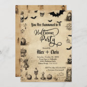 ヴィンテージパーチメント大人ゴシックハローウィンパーティ 招待状 (正面/裏面)