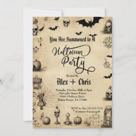ヴィンテージパーチメント大人ゴシックハローウィンパーティ 招待状