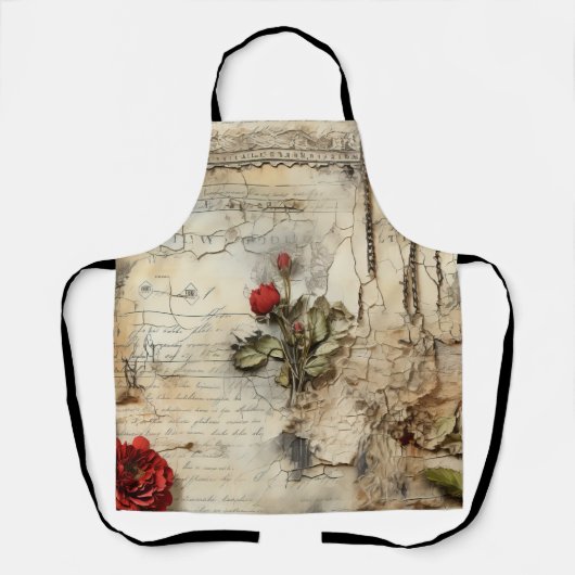 ヴィンテージパーチメント愛の手紙と花(10) エプロン (正面)