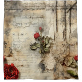 ヴィンテージパーチメント愛の手紙と花(10) シャワーカーテン (正面)