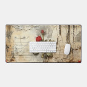 ヴィンテージパーチメント愛の手紙と花(10) デスクマット (キーボード&マウス)