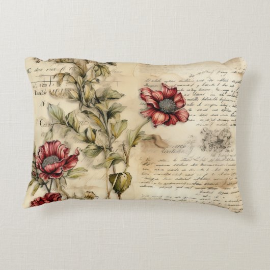 ヴィンテージパーチメント愛の手紙と花(1) アクセントクッション (裏面)