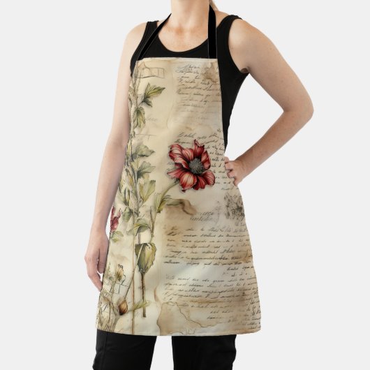 ヴィンテージパーチメント愛の手紙と花(1) エプロン (インサイチュ)