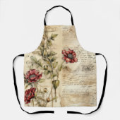 ヴィンテージパーチメント愛の手紙と花(1) エプロン (正面)