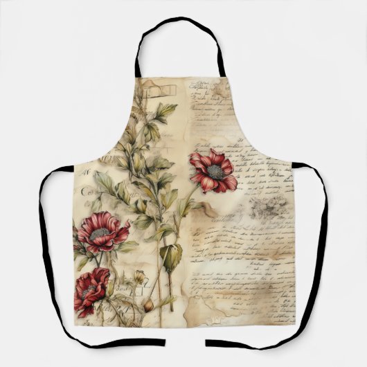 ヴィンテージパーチメント愛の手紙と花(1) エプロン (正面)