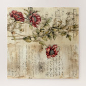 ヴィンテージパーチメント愛の手紙と花(1) ジグソーパズル (横)