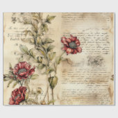 ヴィンテージパーチメント愛の手紙と花(1) ラッピングペーパー (フラット)