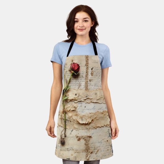 ヴィンテージパーチメント愛の手紙と花(2) エプロン (着用した状態)