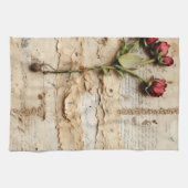 ヴィンテージパーチメント愛の手紙と花(2) キッチンタオル (横)