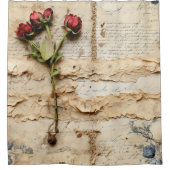 ヴィンテージパーチメント愛の手紙と花(2) シャワーカーテン (正面)