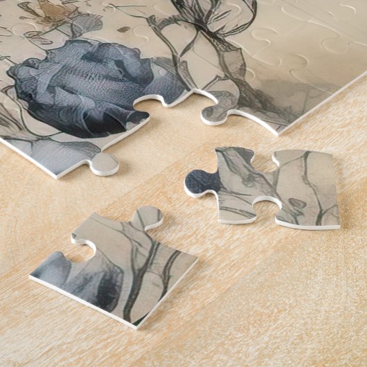 ヴィンテージパーチメント愛の手紙と花(2) ジグソーパズル (側面)